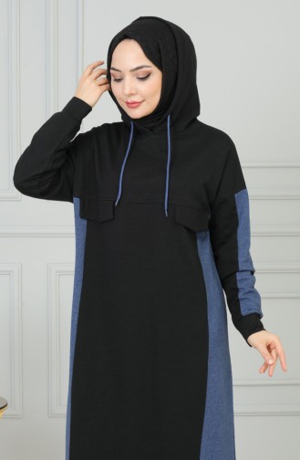 فستان رياضي مزود بقبعة 3027-01 لون أسود 3027-01