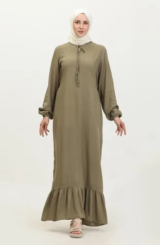 Viskon Uzun Kol Elbise 6699-18 Haki Yeşil