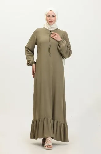 Viskon Uzun Kol Elbise 6699-18 Haki Yeşil