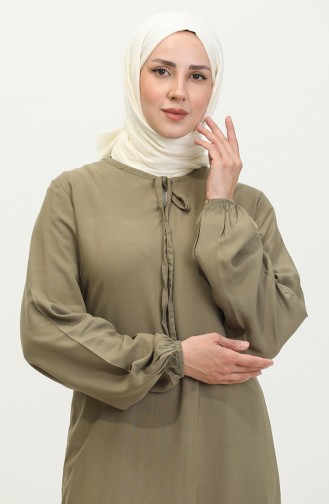 فستان فيسكوز للمحجبات 6699-18 أخضر عسكري 6699-18