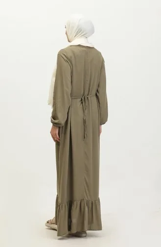 Viskon Uzun Kol Elbise 6699-18 Haki Yeşil