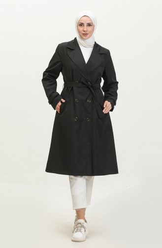 Lange Damestrenchcoat Met Riem Groot Formaat 8549 Zwart 8549.siyah