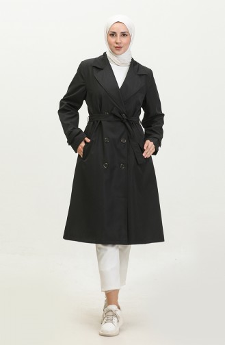 Langer Trenchcoat Für Damen In Großen Größen Mit Gürtel 8549 Schwarz 8549.siyah