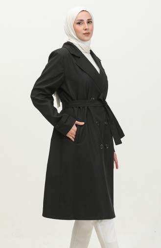 معطف طويل بحزام للنساء مقاس كبير 8549 أسود 8549.siyah