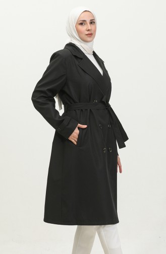 Lange Damestrenchcoat Met Riem Groot Formaat 8549 Zwart 8549.siyah