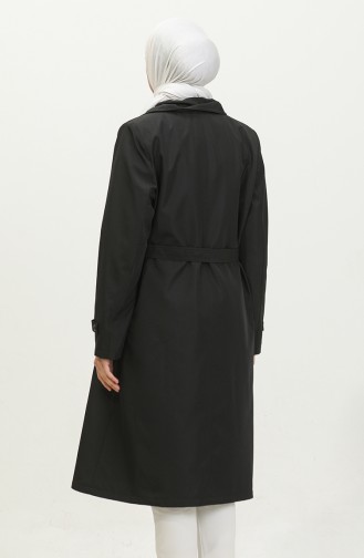 Lange Damestrenchcoat Met Riem Groot Formaat 8549 Zwart 8549.siyah