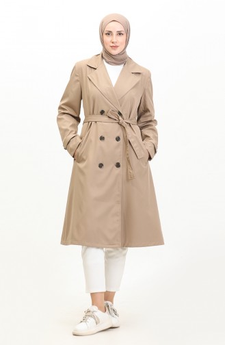 Langer Trenchcoat Für Damen In Großen Größen Mit Gürtel 8549 Stone 8549.Taş