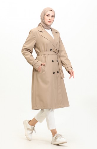 Langer Trenchcoat Für Damen In Großen Größen Mit Gürtel 8549 Stone 8549.Taş