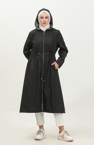 Langer Hijab-Trenchcoat Für Damen Großer Trenchcoat Mit Reißverschluss 8644 Schwarz 8644.siyah