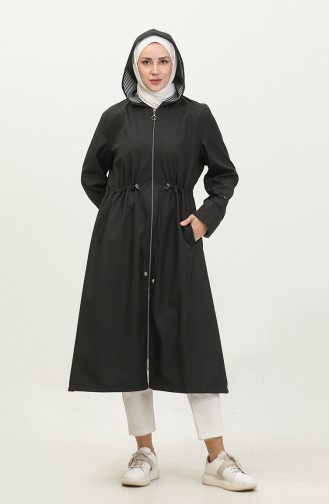 Trench Long Hijab Femme Grande Taille Trench Zippé 8644 Noir 8644.siyah