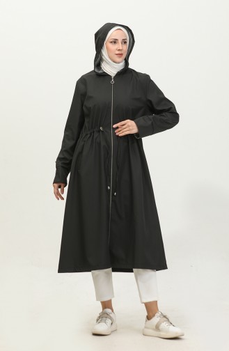 Lange Hijab-trenchcoat Voor Dames Groot Formaat Trenchcoat Met Ritssluiting 8644 Zwart 8644.siyah