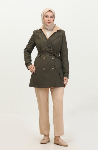 Damen-Trenchcoat Große Größe Hijab Zweireihig Kleidung Trenchcoat 8656 Khaki 8656.Haki