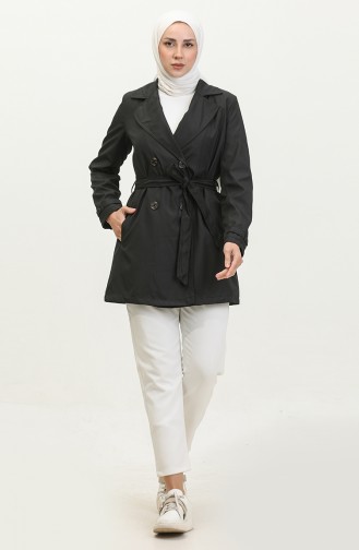 Damen-Trenchcoat In Großen Größen Hijab Zweireihiges Kleid Cik Trenc 8656 Schwarz 8656.siyah