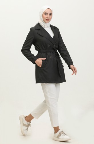 Grote Maat Trenchcoat Voor Dames Hijab Dubbele Rij Knopen Cik Trenc 8656 Zwart 8656.siyah