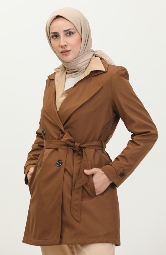 Damen-Trenchcoat In Großen Größen Hijab Zweireihig Cik Trenc 8656 Hellbraun 8656.TABA
