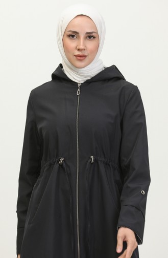 معطف واقٍ من المطر قصير للحجاب للنساء مقاس كبير وسحاب 8837 باللون الأزرق الداكن 8837.Lacivert
