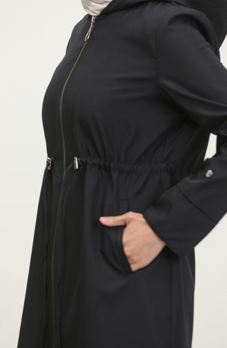 Trench-Coat Hijab Court Pour Femme Grande Taille Fermeture éclair Bleu Marine 8837 8837.Lacivert