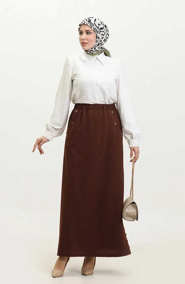 Jupe Détail Boutons Grande Taille 4208-02 Tan 4208-02