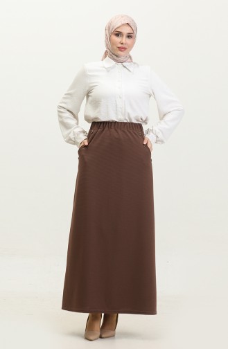 Plus Size Button Detailed Skirt 4208-04 Mink 4208-04