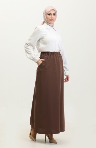 Plus Size Button Detailed Skirt 4208-04 Mink 4208-04
