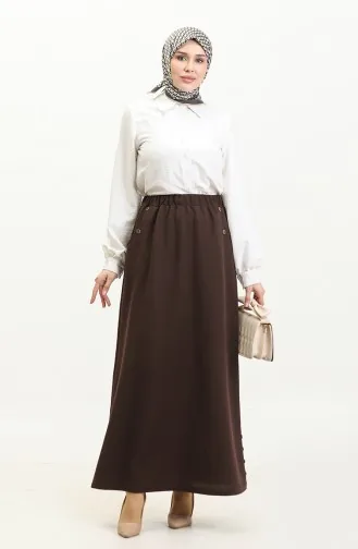 Jupe Détail Boutons Grande Taille 4208-07 Marron 4208-07
