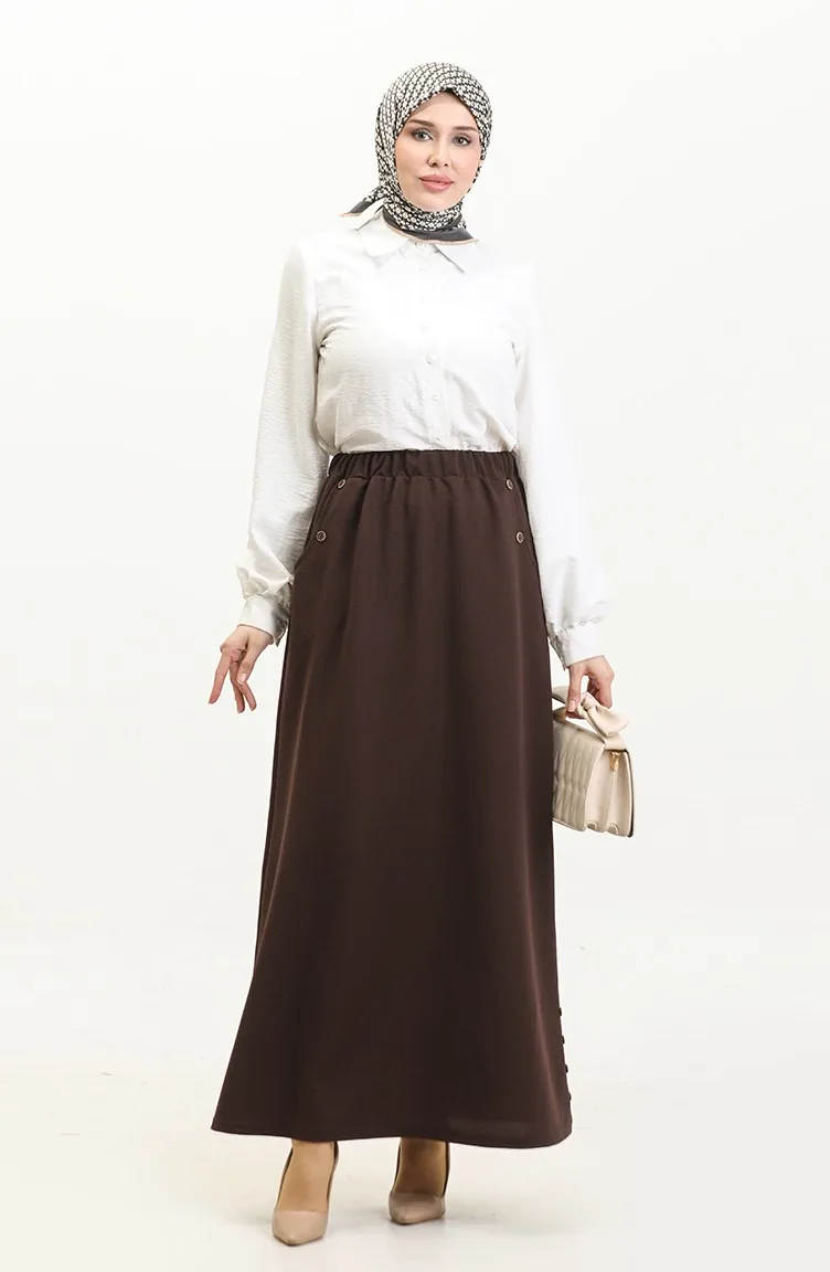 Jupe Détail Boutons Grande Taille 4208-07 Marron 4208-07