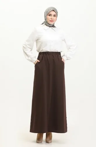 Jupe Détail Boutons Grande Taille 4208-07 Marron 4208-07
