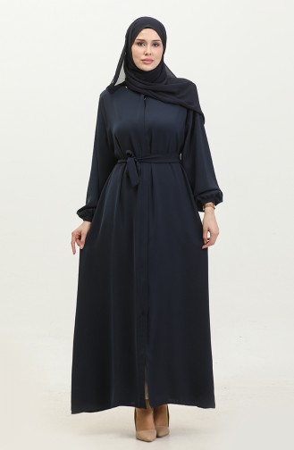 Grote Maat Hijab Abaya Voor Dames Met Ritssluiting Aan De Zijkant Abaya-jurk Met Riem Overmaat 5084 Marineblauw 5084.Lacivert