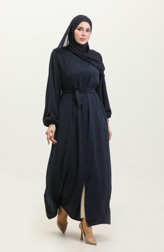 Grote Maat Hijab Abaya Voor Dames Met Ritssluiting Aan De Zijkant Abaya-jurk Met Riem Overmaat 5084 Marineblauw 5084.Lacivert