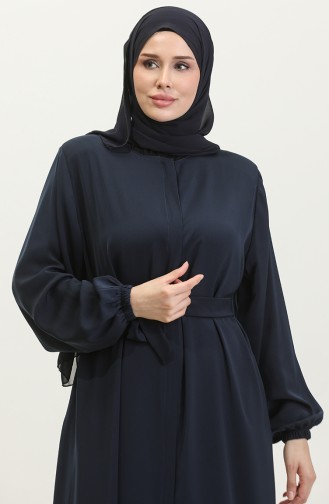 Grote Maat Hijab Abaya Voor Dames Met Ritssluiting Aan De Zijkant Abaya-jurk Met Riem Overmaat 5084 Marineblauw 5084.Lacivert