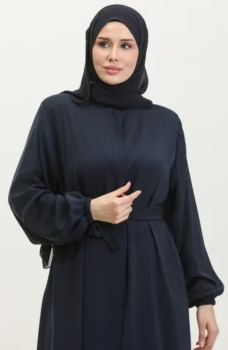 Women`s Large Size Hijab Abaya Zippered Side Tie Belted Abaya Dress Oversize 5084 Navy Blue 5084.Lacivert