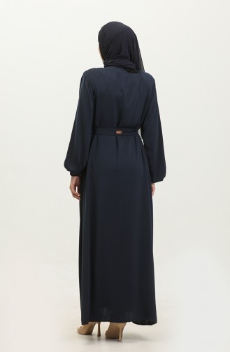 Grote Maat Hijab Abaya Voor Dames Met Ritssluiting Aan De Zijkant Abaya-jurk Met Riem Overmaat 5084 Marineblauw 5084.Lacivert