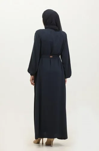 Women`s Large Size Hijab Abaya Zippered Side Tie Belted Abaya Dress Oversize 5084 Navy Blue 5084.Lacivert