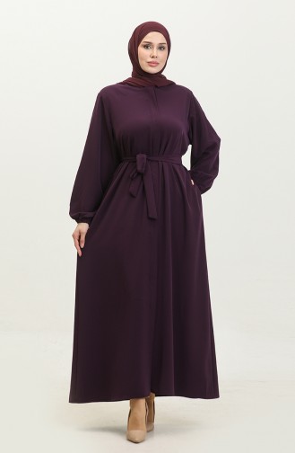 Großes Damen-Hijab-Abaya-Abaya-Kleid Mit Seitlichem Reißverschluss Und Gürtel Übergröße 5084 Pflaume 5084.Mürdüm