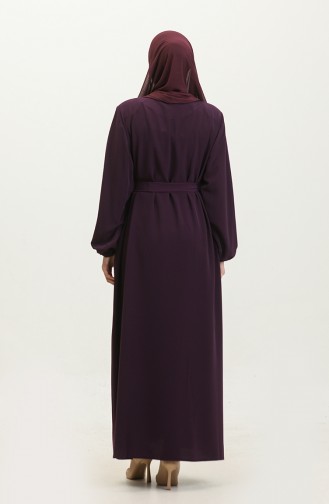 Women`s Large Size Hijab Abaya Zippered Side Tie Belted Abaya Dress Oversize 5084 Plum 5084.Mürdüm