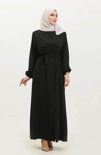 Women`s Large Size Hijab Abaya Zippered Side Tie Belted Abaya Dress Oversize 5084 Black 5084.siyah