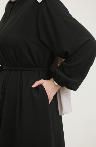 Femme Grande Taille Hijab Abaya Fermeture éclair Côté Cravate Ceinturée Abaya Robe Surdimensionnée 5084 Noir 5084.siyah