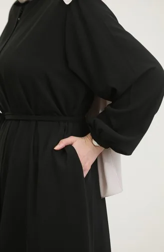 Women`s Large Size Hijab Abaya Zippered Side Tie Belted Abaya Dress Oversize 5084 Black 5084.siyah