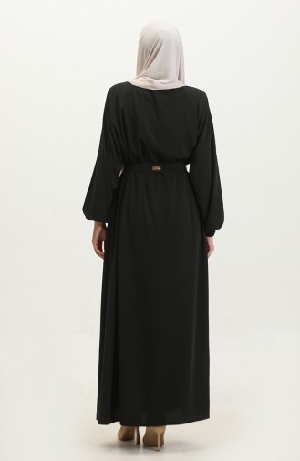 Kadin Buyuk Beden Tesettur Ferace Fermuarlı Yandan Baglamalı Kusaklı Ferace Elbise Oversize 5084 Siyah