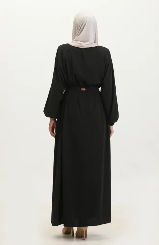Women`s Large Size Hijab Abaya Zippered Side Tie Belted Abaya Dress Oversize 5084 Black 5084.siyah