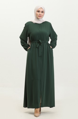 Femme Grande Taille Hijab Abaya Fermeture éclair Côté Cravate Ceinturée Abaya Robe Surdimensionnée 5084 Vert émeraude 5084.ZÜMRÜT YEŞİLİ