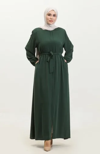 Großes Damen-Hijab-Abaya-Abaya-Kleid Mit Seitlichem Reißverschluss Und Gürtel Übergröße 5084 Smaragdgrün 5084.ZÜMRÜT YEŞİLİ