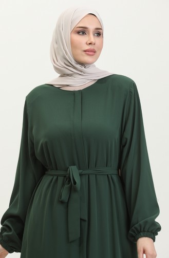Femme Grande Taille Hijab Abaya Fermeture éclair Côté Cravate Ceinturée Abaya Robe Surdimensionnée 5084 Vert émeraude 5084.ZÜMRÜT YEŞİLİ