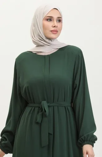 Großes Damen-Hijab-Abaya-Abaya-Kleid Mit Seitlichem Reißverschluss Und Gürtel Übergröße 5084 Smaragdgrün 5084.ZÜMRÜT YEŞİLİ