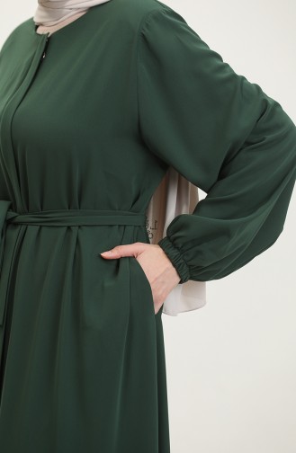 Femme Grande Taille Hijab Abaya Fermeture éclair Côté Cravate Ceinturée Abaya Robe Surdimensionnée 5084 Vert émeraude 5084.ZÜMRÜT YEŞİLİ