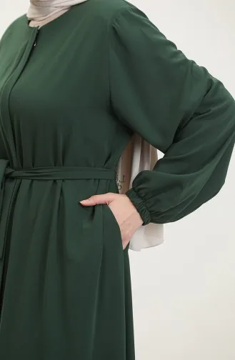 Großes Damen-Hijab-Abaya-Abaya-Kleid Mit Seitlichem Reißverschluss Und Gürtel Übergröße 5084 Smaragdgrün 5084.ZÜMRÜT YEŞİLİ