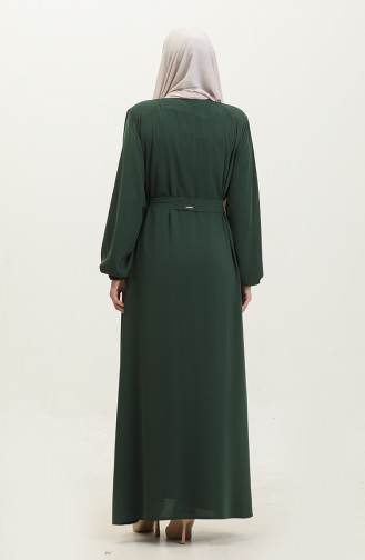 Kadin Buyuk Beden Tesettur Ferace Fermuarlı Yandan Baglamalı Kusaklı Ferace Elbise Oversize 5084 Zümrüt Yeşili