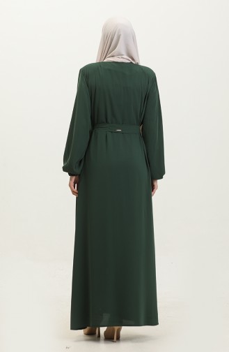 Femme Grande Taille Hijab Abaya Fermeture éclair Côté Cravate Ceinturée Abaya Robe Surdimensionnée 5084 Vert émeraude 5084.ZÜMRÜT YEŞİLİ
