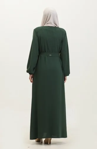 Großes Damen-Hijab-Abaya-Abaya-Kleid Mit Seitlichem Reißverschluss Und Gürtel Übergröße 5084 Smaragdgrün 5084.ZÜMRÜT YEŞİLİ