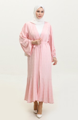 Kuşaklı Elbise Abaya İkili Takım 0601-01 Pembe Ekru